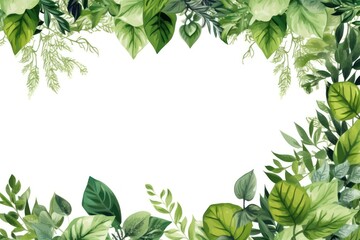 Tropical green leaves for decoration of art frame wallpaper,card on white background.Generative Ai
