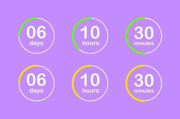 Timer. Flat, color, timer design. Vector icons.