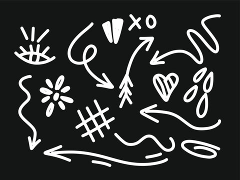 set of brush vector arrow hand drawn.sketch doodle style
