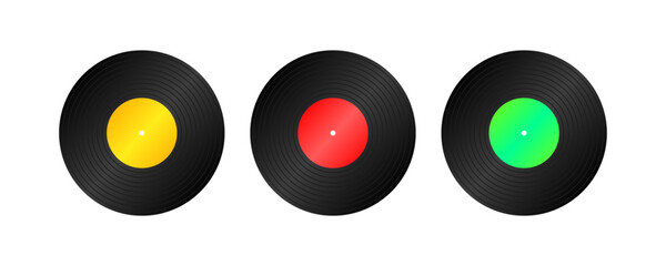 Vinyl records. Flat, color, music CDs. Vector icons.