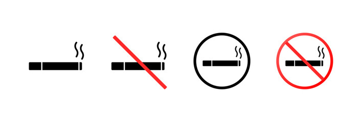No smoking. Silhouette, black, no smoking sign. Vector icons.