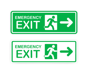 Emergency exit. Flat, green, emergency exit sign. Vector illustration.