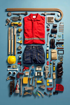 The tools of worker in the style of knolling - ai generative