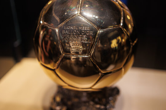 Barcelona, Spain - august 2022: Cup Symbolizing Victory in a Competition - Messi Ballon D Or