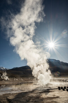 El Tatjo geisers in Atacama desert in Chile