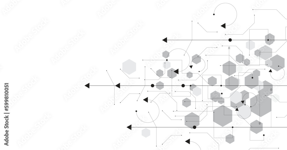 Poster Technology black circuit diagram on white background.High-tech circuit board connection system. futuristic digital innovation background.