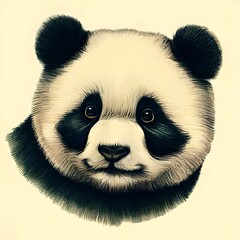 Fototapeta premium portrait of a panda bear pencil drawing illustration isolated on a white background Generative AI