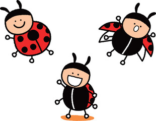 てんとう虫のキャラクターのイラストセット　春の昆虫のベクターイラスト素材集
