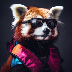 A really cool red panda with a colored life vest. So 80's !