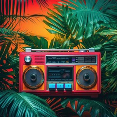 A boombox with a tropical ambiance. It's summer and time to make party and dance - obrazy, fototapety, plakaty