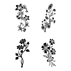 set of elements black and white floral elements