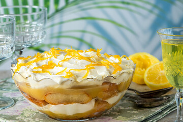 Lemon trifle with limoncello liqueur