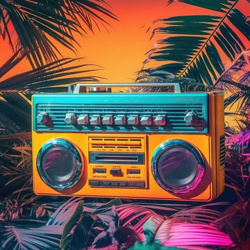 A boombox with a tropical ambiance. It's summer and time to make party and dance