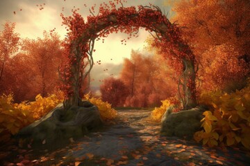 Autumn arch forest. Generate Ai