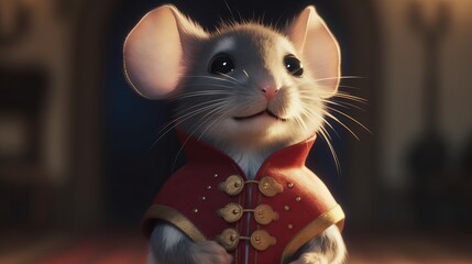 Charming Cinematic Little Mouse Prince in Regal Attire, wallpaper, Generative AI