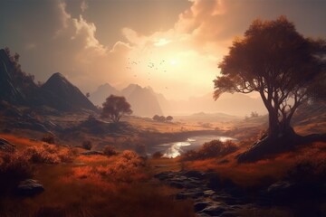 Autumn mysterious landscape. Generate Ai
