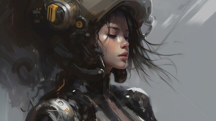 Fototapeta na wymiar beautiful anime girl showing off her face with a gorgeous pose, black mercedes style bio mech suit, wallpaper, Generative AI