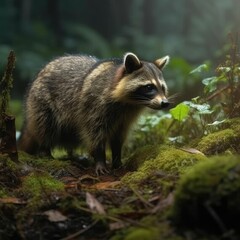 Naklejka premium Raccoon in natural habitat (generative AI)
