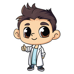 Happy knowledgeable male doctor character illustration in doodle style