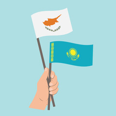 Flags of Cyprus and Kazakhstan, Hand Holding flags