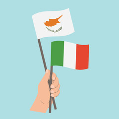 Flags of Cyprus and Italy, Hand Holding flags
