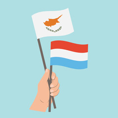 Flags of Cyprus and Luxembourg, Hand Holding flags