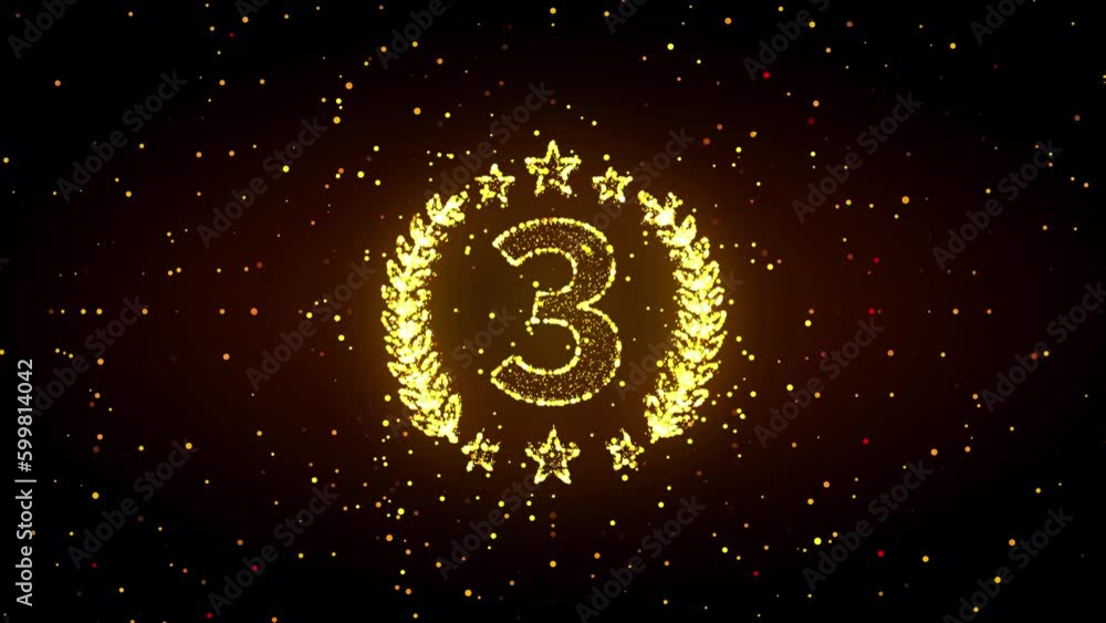 Poster abstract brown yellow golden shiny 3d motion view award number three icon symbol with dots and lines