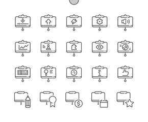 Presentation. Search solution. Meeting, conference, seminar. Pixel Perfect Vector Thin Line Icons. Simple Minimal Pictogram