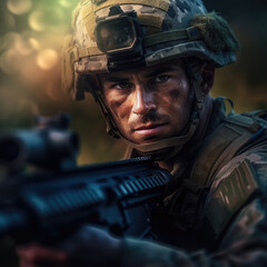 an army soldier holding a rifle