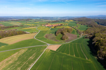 The village of Archfeld between the fields in North Hesse