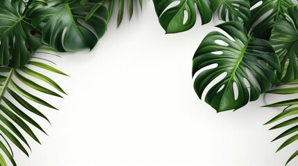 Monstera Plant and palm leaves on white background with copy space, Banner Design, Generative AI