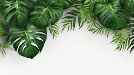 Monstera Plant and palm leaves on white background with copy space, Banner Design, Generative AI