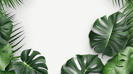 Fototapeta na wymiar Monstera Plant and palm leaves on white background with copy space, Banner Design, Generative AI