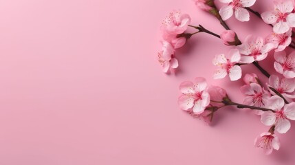 Pink Flowers on pink background with copy space, Banner Design, Generative AI