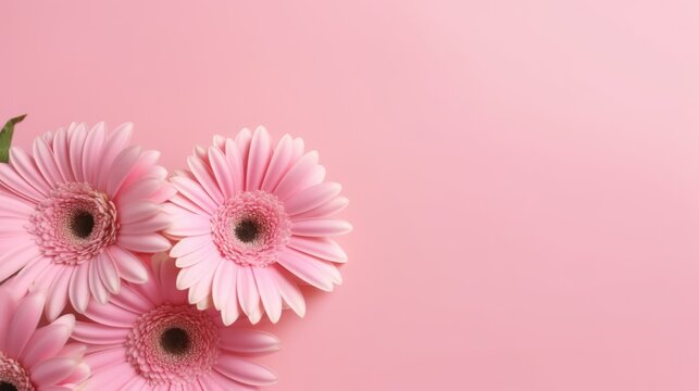 Pink Flowers on pink background with copy space, Banner Design, Generative AI