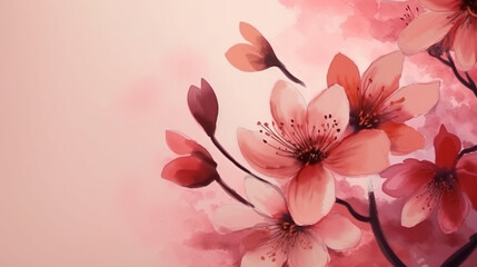 water color of pink flowers with copy space, Banner Design, Generative AI