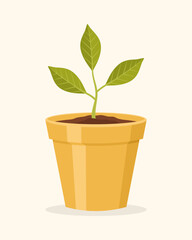 A plant in a yellow flowerpot on a beige background. Flat vector illustration