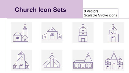 Church and Christian Church building line icon Vector Set the scalable stroke