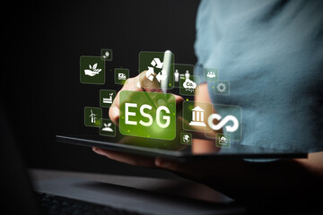 ESG, environment, social, governance, green technology business investment concept. Businessman...