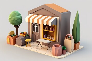 3d render shop icon with isolated background Generative ai