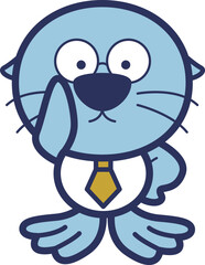 ワイシャツを着て眼鏡を上げるラッコのキャラクター　擬人化した動物のベクターイラスト素材