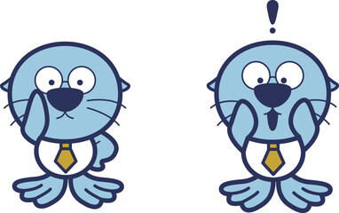 ワイシャツを着たラッコのキャラクターのセット　擬人化した動物のベクターイラスト素材集