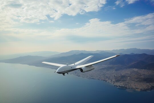 kamikaze unmanned combat drone, remotely controlled and used extensively in the Russia-Ukraine war of 2022 as a destruction weapon. AI-generated.