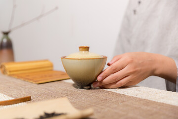Kung fu tea set in Jingdezhen, China, tea bowl with lid, traditional porcelain