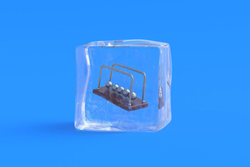 Fototapeta premium Newton's pendulum in ice cube. 3d illustration