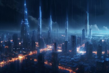 Obraz na płótnie Canvas Connected city towers. Generate Ai