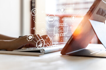 DevOps concept, software development, IT operations, agile programming, Concept with dev ops icon...