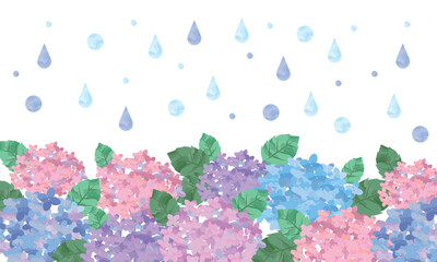 紫陽花と雨の背景イラスト素材01