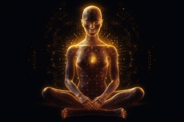 meditation energy pose spiritual aura chakra zen silhouette yoga peace. Generative AI.