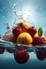 Fototapeta na wymiar isolated strawberry vitamin fruit food fresh drop green water healthy background. Generative AI.